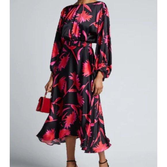 SALONI Dresses & Skirts - SALONI Noir Carnation Silk Long Sleeve Kim Dress sz 10
